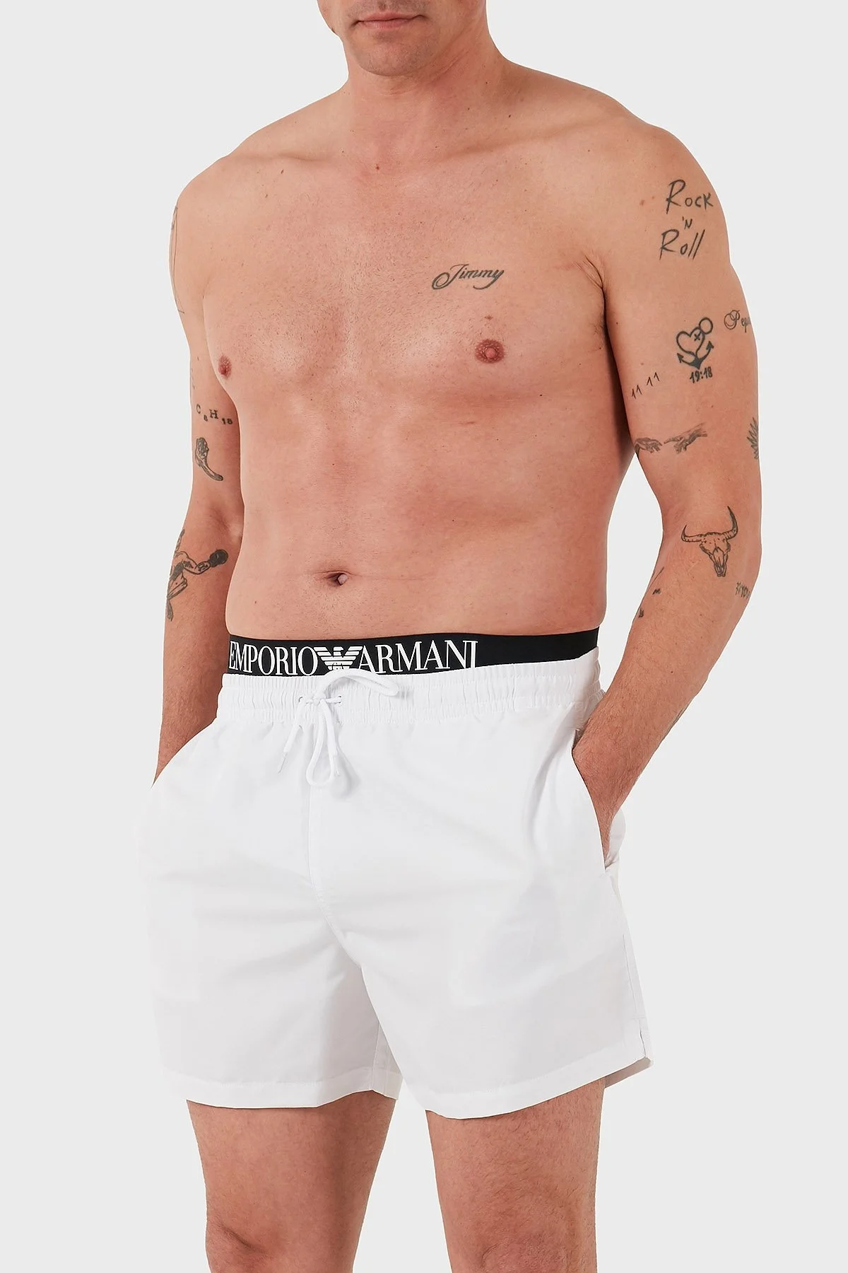 Emporio Armani Logolu Regular Fit Normal Bel Cepli Erkek Mayo Short EM000686 AF12329 U0002 BEYAZ - 2