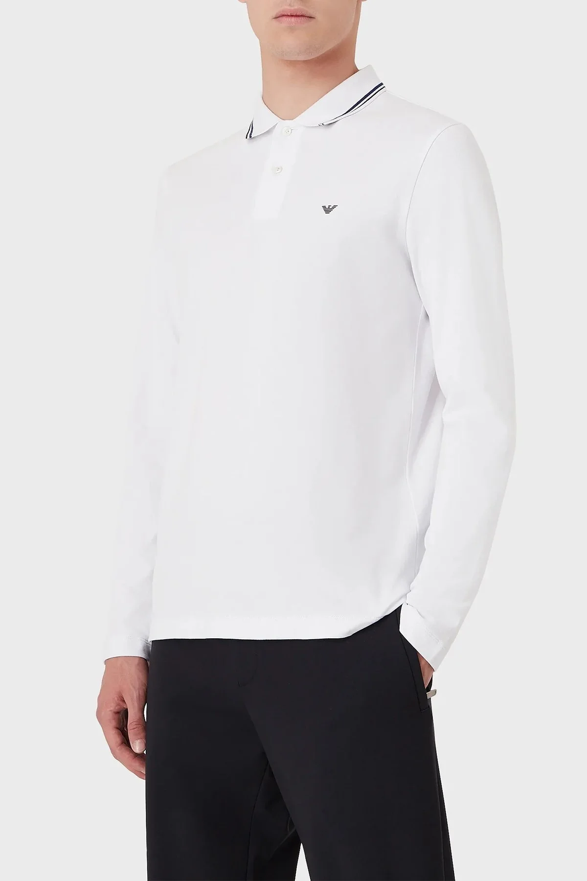 Emporio Armani Logolu Regular Fit Pamuklu Uzun Kollu Erkek Polo T Shirt 8N1FB5 1JPTZ 0100 BEYAZ - 1