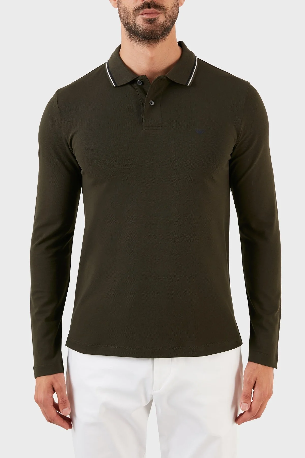 Emporio Armani Logolu Regular Fit Pamuklu Uzun Kollu Erkek Polo T Shirt 8N1FB5 1JPTZ 0558 YEŞİL - 1