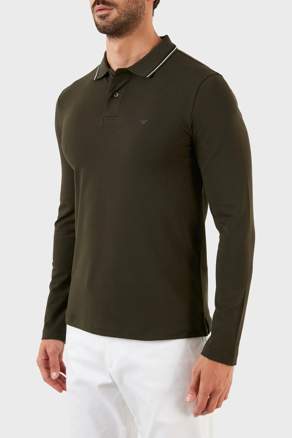Emporio Armani Logolu Regular Fit Pamuklu Uzun Kollu Erkek Polo T Shirt 8N1FB5 1JPTZ 0558 YEŞİL - 3