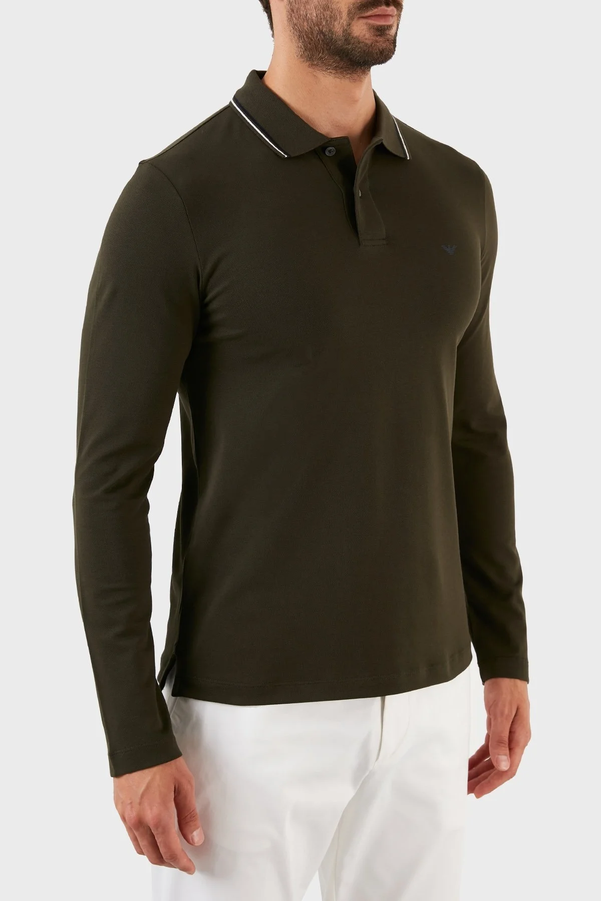 Emporio Armani Logolu Regular Fit Pamuklu Uzun Kollu Erkek Polo T Shirt 8N1FB5 1JPTZ 0558 YEŞİL - 4