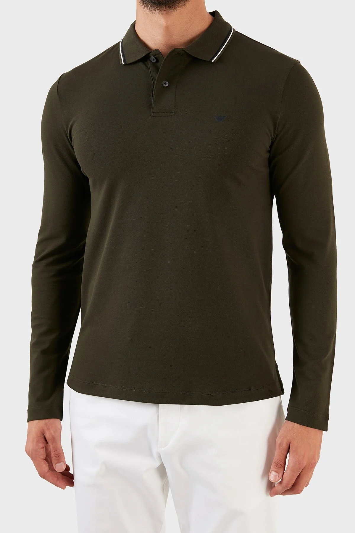 Emporio Armani Logolu Regular Fit Pamuklu Uzun Kollu Erkek Polo T Shirt 8N1FB5 1JPTZ 0558 YEŞİL - 5