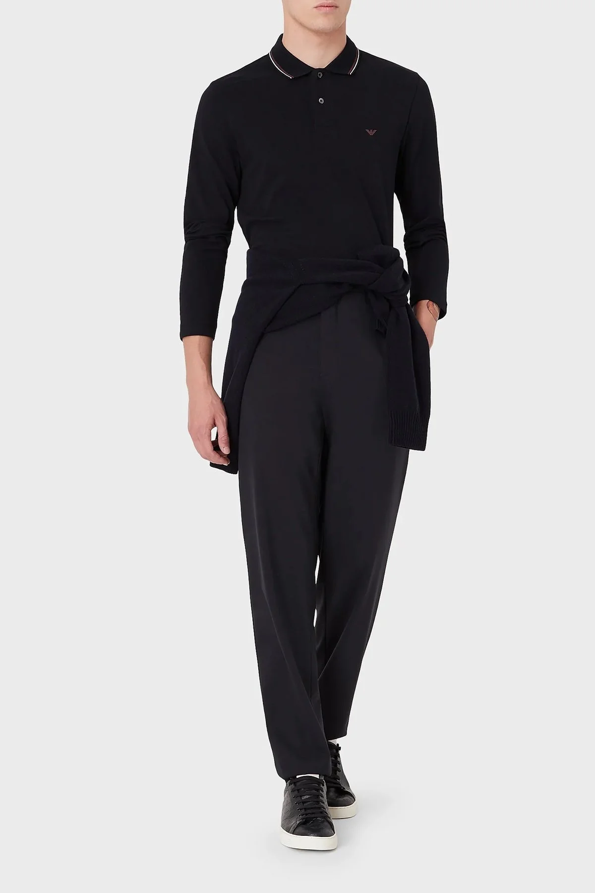 Emporio Armani Logolu Regular Fit Pamuklu Uzun Kollu Erkek Polo T Shirt 8N1FB5 1JPTZ 0920 LACİVERT - 3