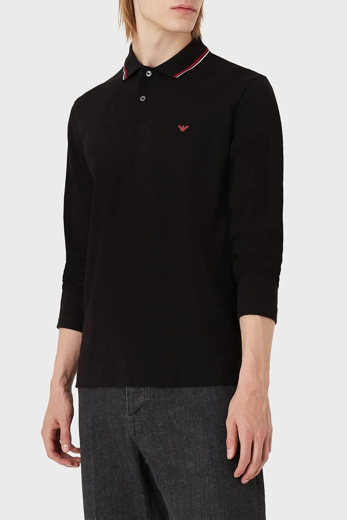 Emporio Armani Logolu Regular Fit Pamuklu Uzun Kollu Erkek Polo T Shirt 8N1FB5 1JPTZ 0999 SİYAH - 1
