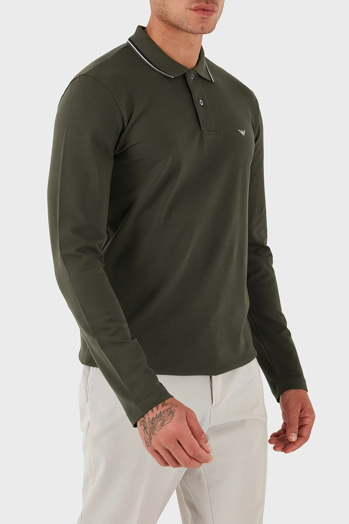 Emporio Armani Logolu Regular Fit Pamuklu Uzun Kollu Erkek Polo Yaka Sweat 8N1FB5 1JPTZ U8120 HAKİ - 4