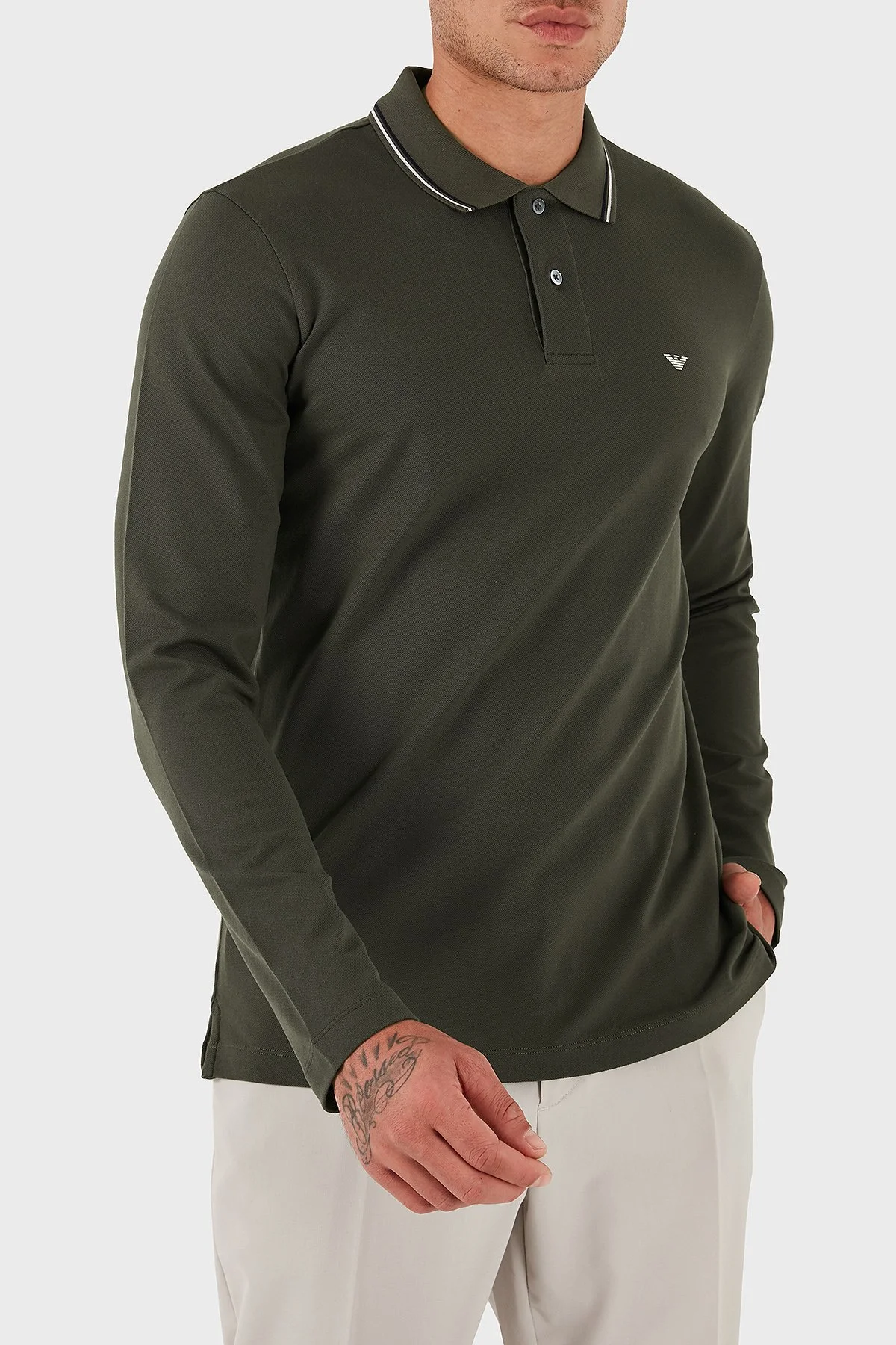 Emporio Armani Logolu Regular Fit Pamuklu Uzun Kollu Erkek Polo Yaka Sweat 8N1FB5 1JPTZ U8120 HAKİ - 5