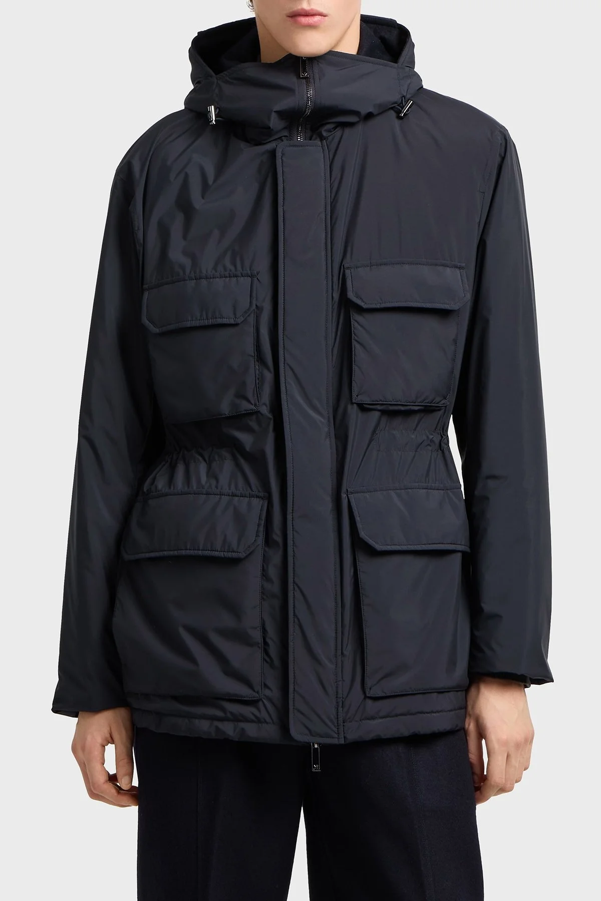 Emporio Armani Logolu Regular Fit Su İtici Kapüşonlu Şişme Erkek Mont EM003184 AF18503 UB118 LACİVERT - 1