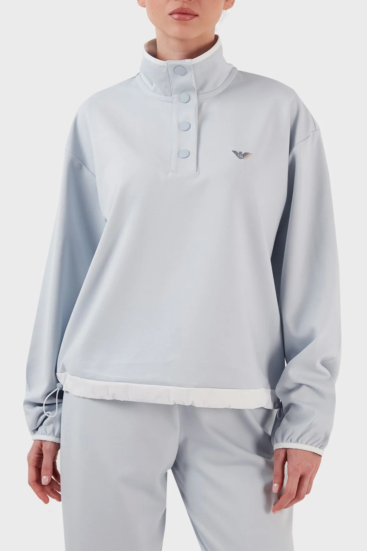 Emporio Armani Logolu Relaxed Fit Dik Yaka Bayan Sweat 3R2M7M 2JWHZ 0703 AÇIK MAVİ - 1