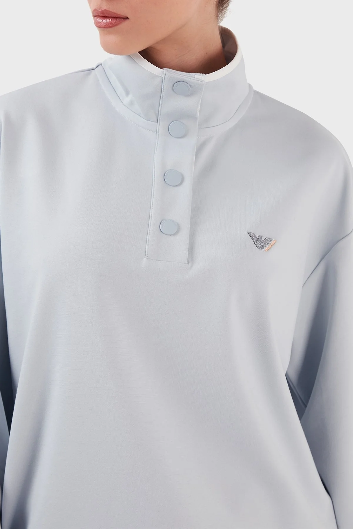 Emporio Armani Logolu Relaxed Fit Dik Yaka Bayan Sweat 3R2M7M 2JWHZ 0703 AÇIK MAVİ - 3