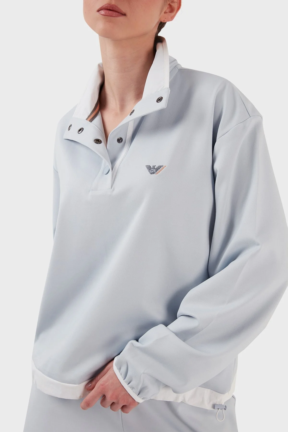 Emporio Armani Logolu Relaxed Fit Dik Yaka Bayan Sweat 3R2M7M 2JWHZ 0703 AÇIK MAVİ - 4