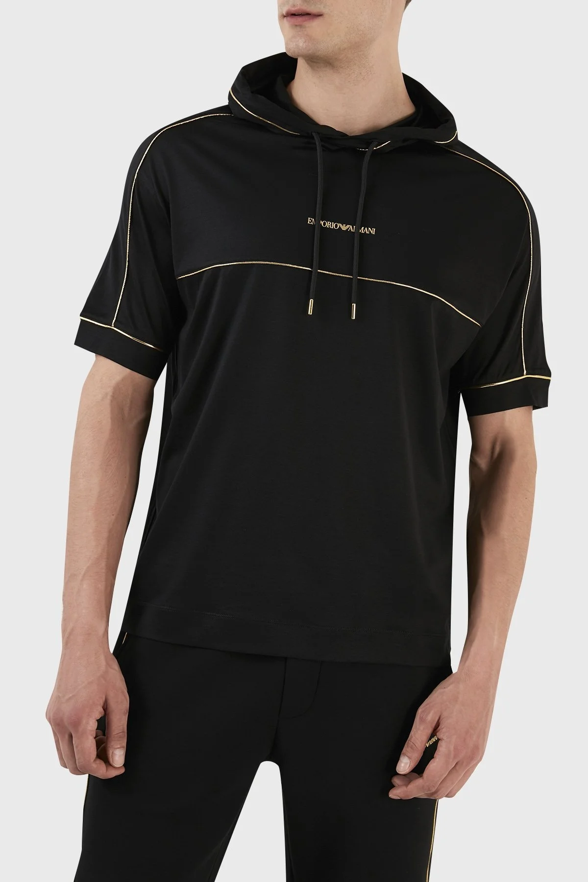Emporio Armani Logolu Relaxed Fit Kapüşonlu Erkek T Shirt 3R1TL6 1JUVZ 0999 SİYAH - 1