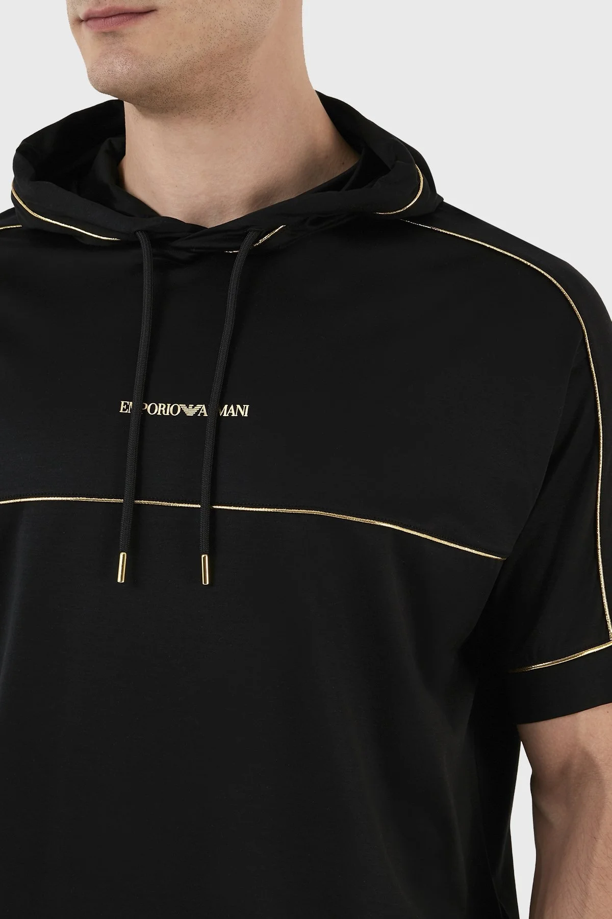 Emporio Armani Logolu Relaxed Fit Kapüşonlu Erkek T Shirt 3R1TL6 1JUVZ 0999 SİYAH - 3
