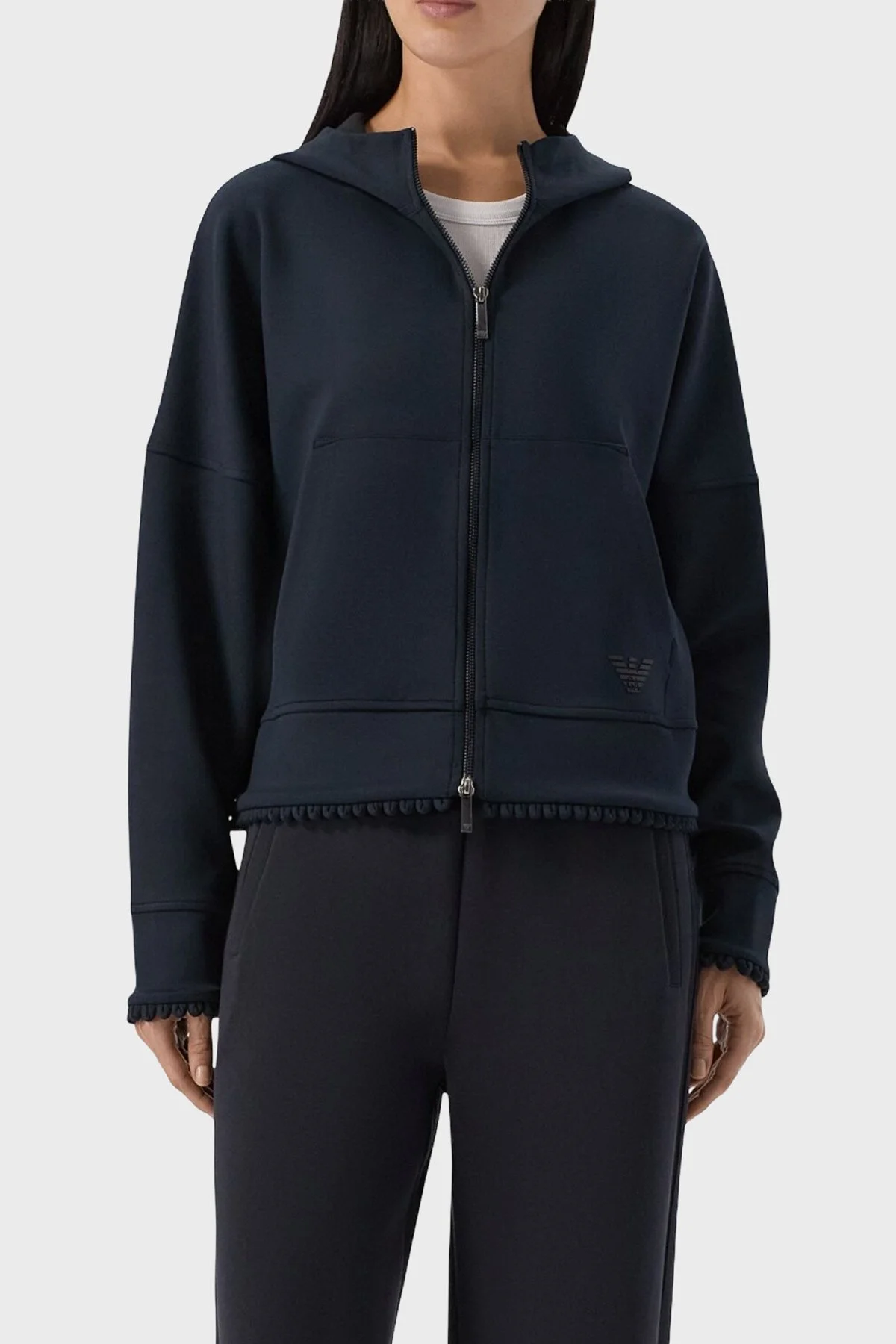 Emporio Armani Logolu Relaxed Fit Kapüşonlu Kadın Ceket EW004729 AF25831 MB136 Lacivert - 1