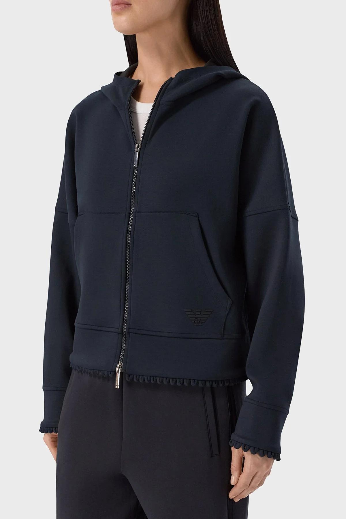 Emporio Armani Logolu Relaxed Fit Kapüşonlu Kadın Ceket EW004729 AF25831 MB136 Lacivert - 3