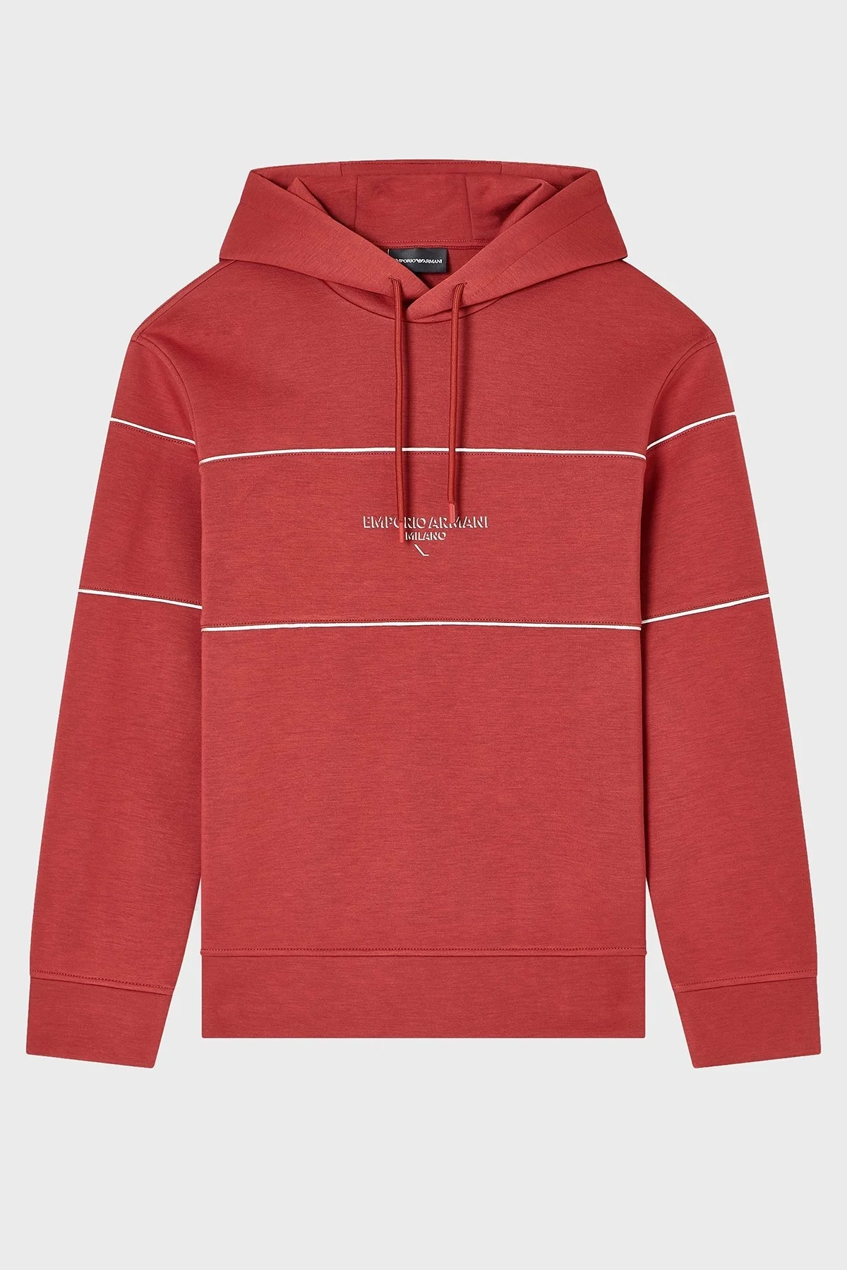 Emporio Armani Logolu Şerit Detaylı Regular Fit Kapüşonlu Erkek Sweat EM002885 AF17545 U5035 KIRMIZI - 5