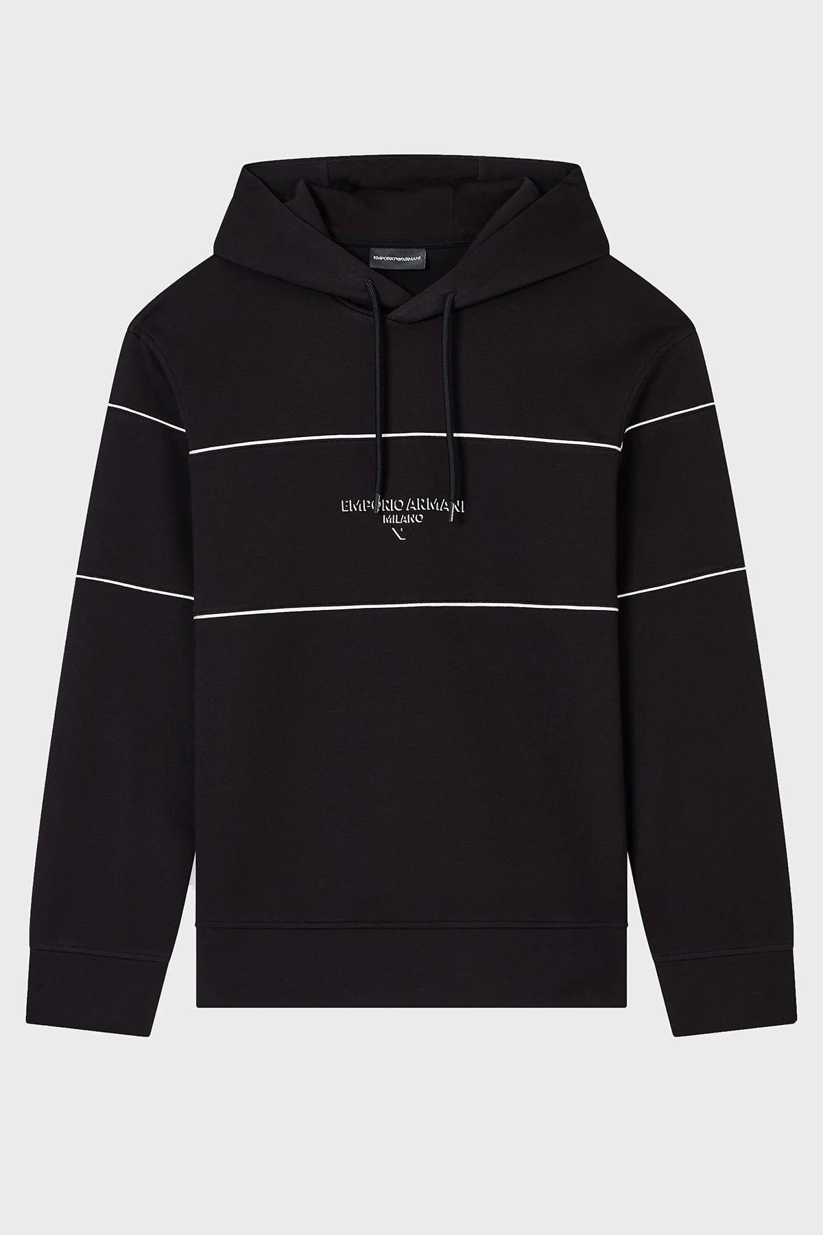 Emporio Armani Logolu Şerit Detaylı Regular Fit Kapüşonlu Erkek Sweat EM002885 AF17545 UC001 SİYAH - 5
