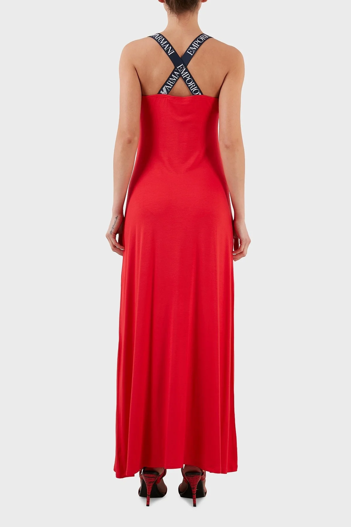 Emporio Armani Logolu Sırt Detaylı Maxi Bayan Elbise S 262718 2R314 00173 KIRMIZI - 4