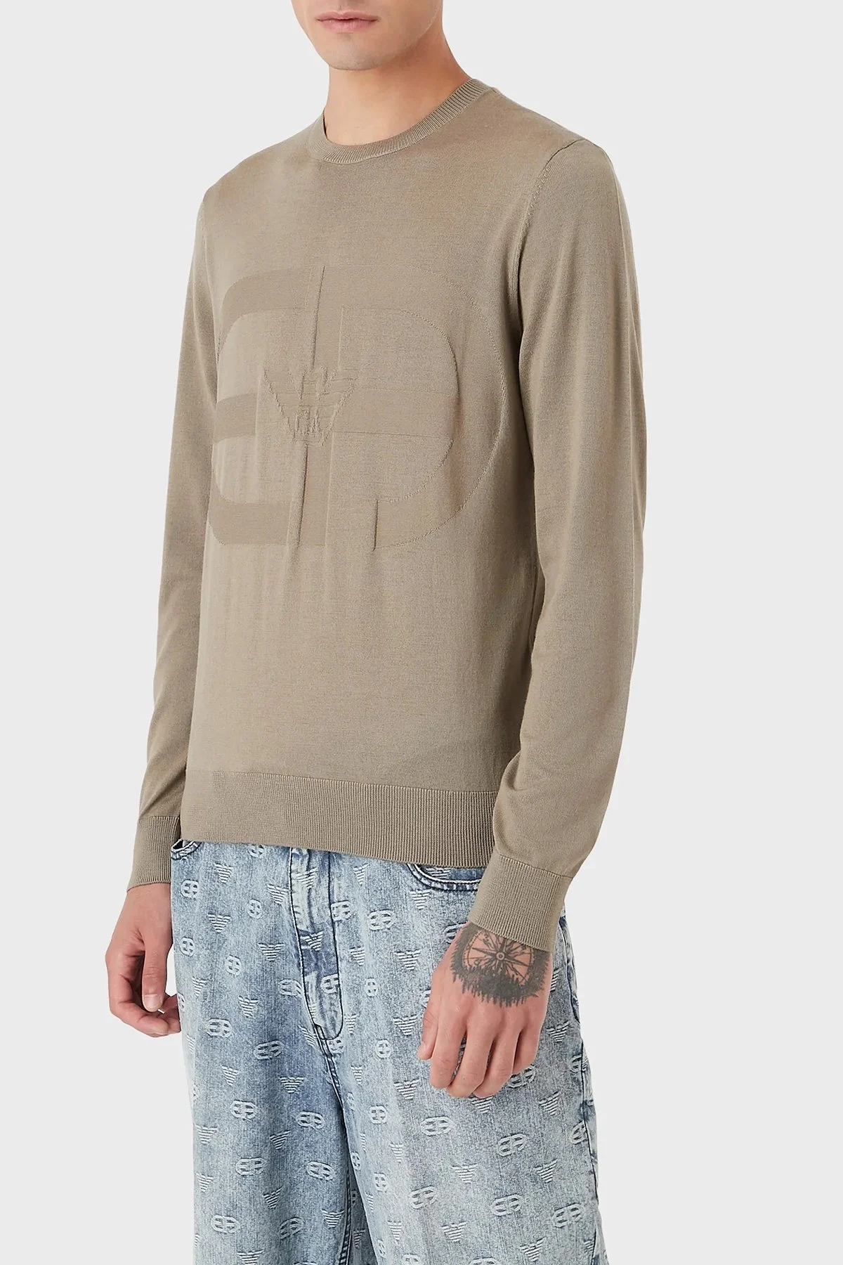 Emporio Armani Logolu Slim Fit Bisiklet Yaka % 100 Yün Erkek Kazak 6L1MU7 1MMVZ 0137 VİZON - 5