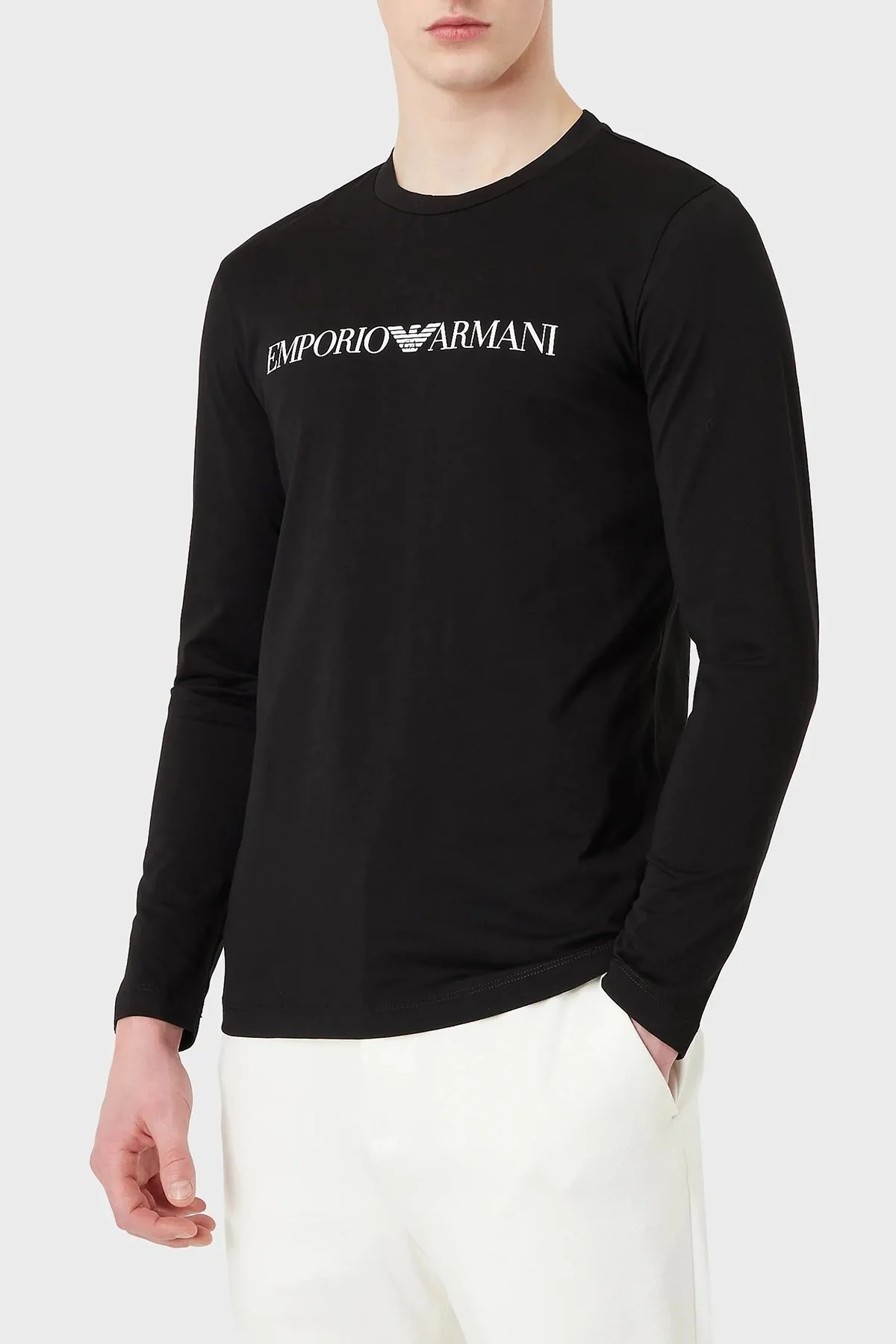 Emporio Armani Logolu Slim Fit Bisiklet Yaka Uzun Kollu Pamuklu Erkek T Shirt 8N1TN8 1JPZZ 0021 SİYAH - 1