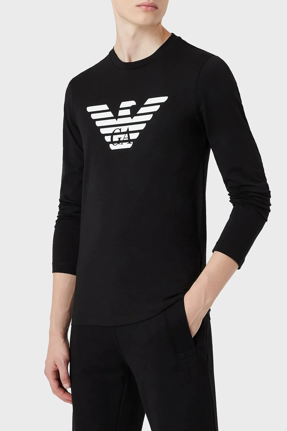 Emporio Armani Logolu Slim Fit Bisiklet Yaka Uzun Kollu Pamuklu Erkek T Shirt 8N1TN8 1JPZZ 0022 SİYAH - 6