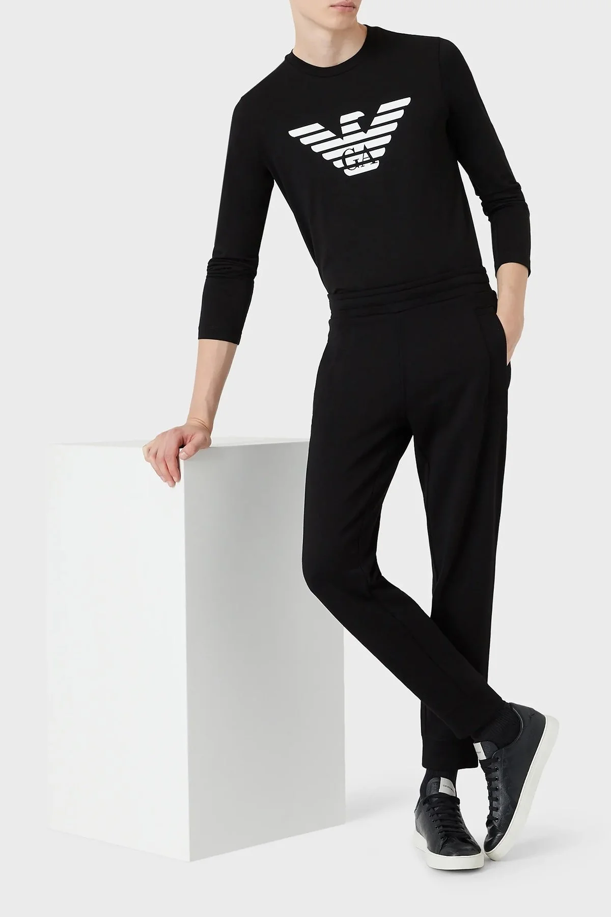 Emporio Armani Logolu Slim Fit Bisiklet Yaka Uzun Kollu Pamuklu Erkek T Shirt 8N1TN8 1JPZZ 0022 SİYAH - 7