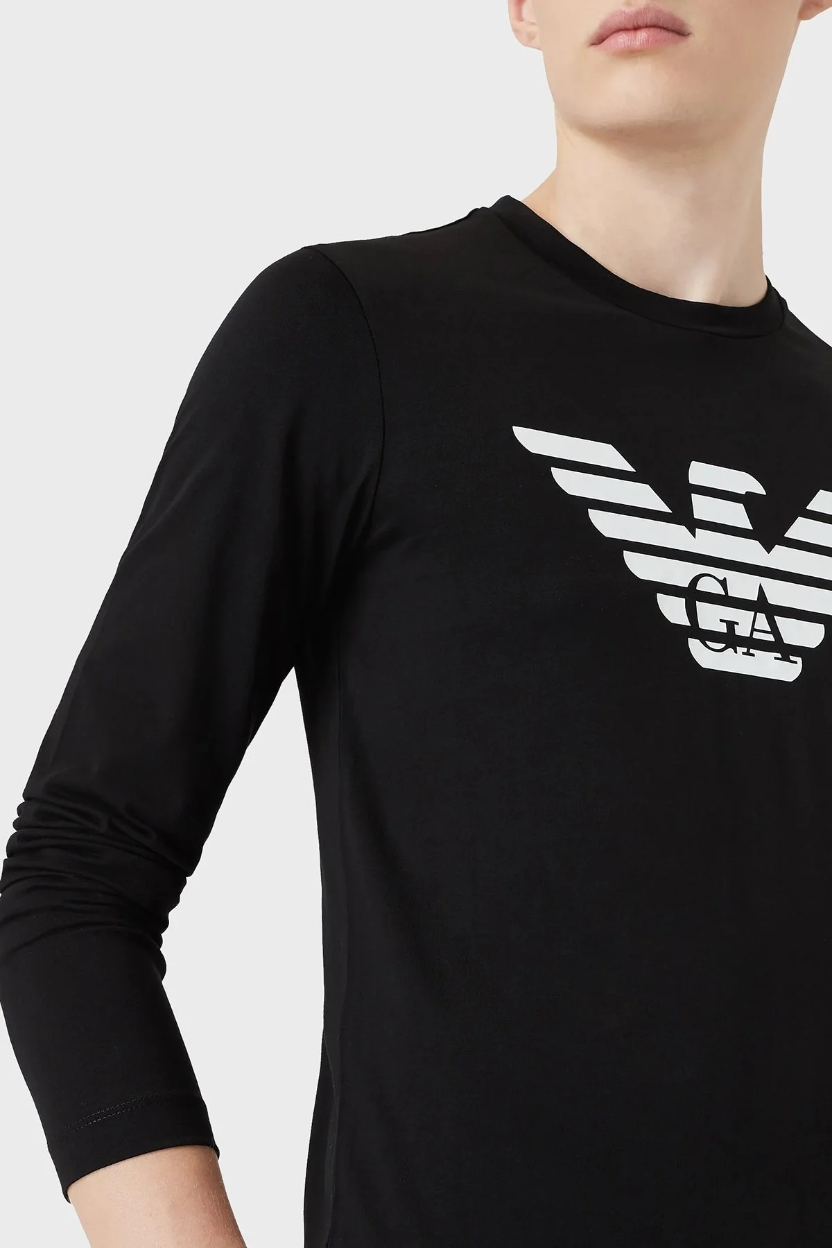 Emporio Armani Logolu Slim Fit Bisiklet Yaka Uzun Kollu Pamuklu Erkek T Shirt 8N1TN8 1JPZZ 0022 SİYAH - 9