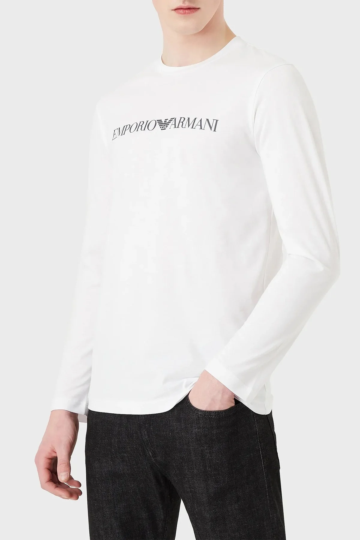 Emporio Armani Logolu Slim Fit Bisiklet Yaka Uzun Kollu Pamuklu Erkek T Shirt 8N1TN8 1JPZZ 0146 BEYAZ - 1