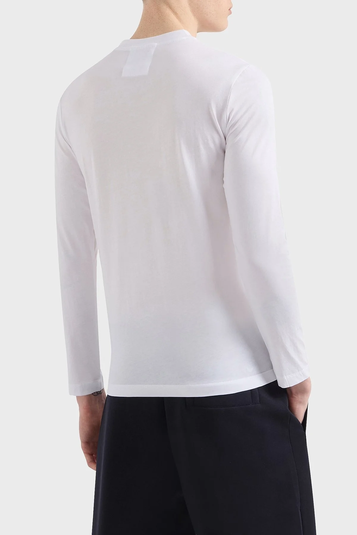 Emporio Armani Logolu Slim Fit Bisiklet Yaka Uzun Kollu Pamuklu Erkek T Shirt 8N1TN8 1JPZZ 0147 BEYAZ-LACİVERT - 9