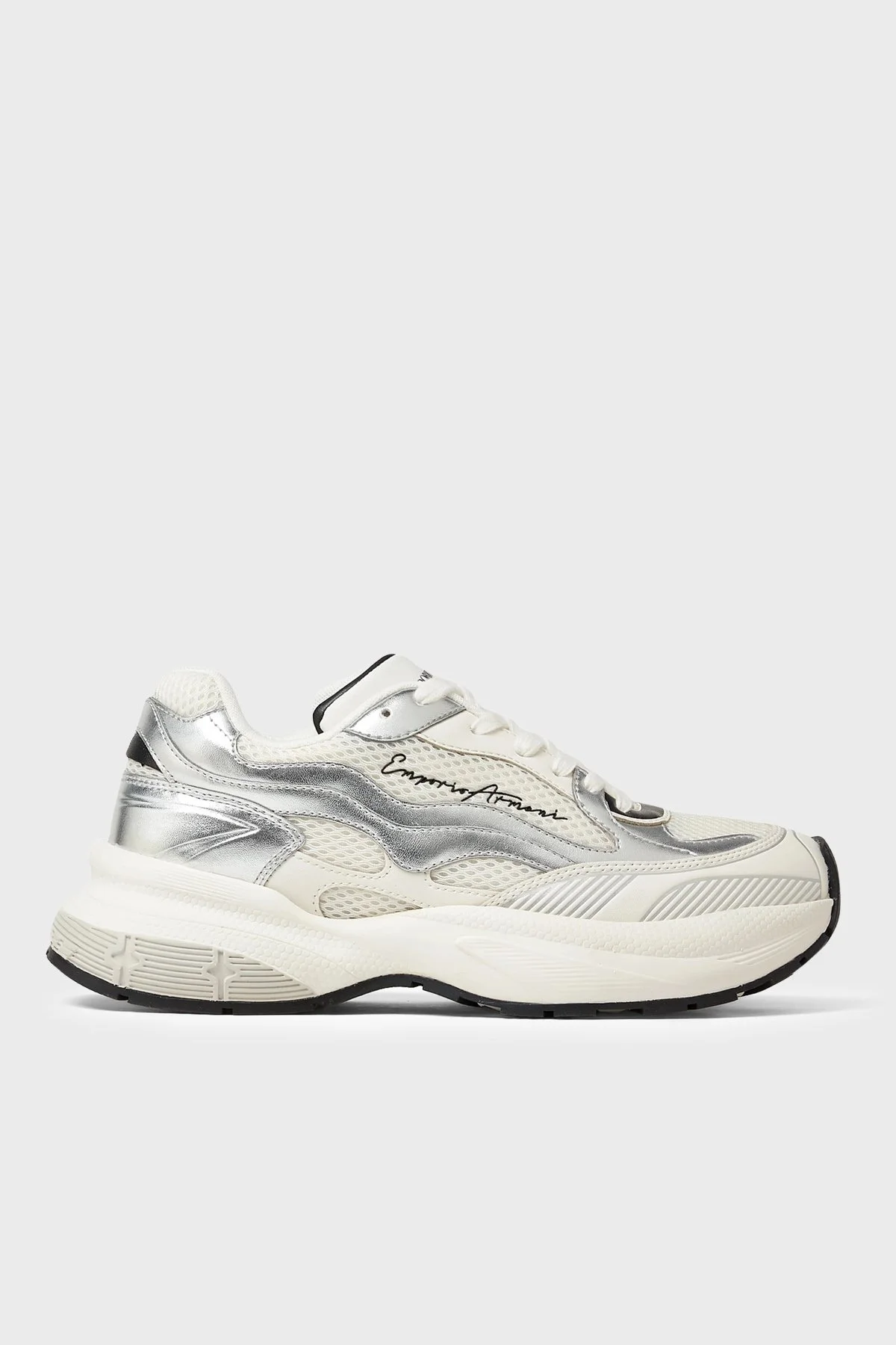 Emporio Armani Logolu Sneaker Kadın Ayakkabı EW003056 AF27429 M0441 Beyaz-gümüş-siyah - 1
