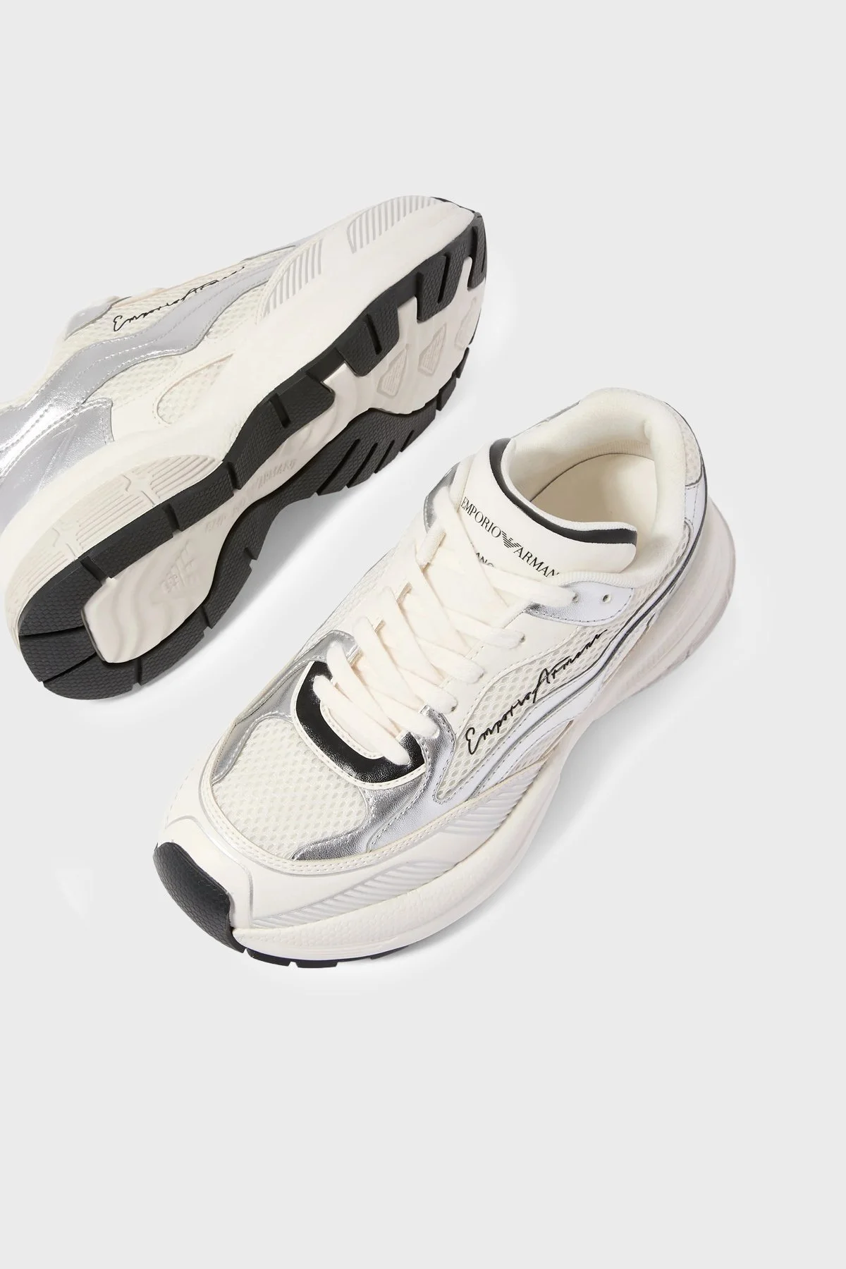 Emporio Armani Logolu Sneaker Kadın Ayakkabı EW003056 AF27429 M0441 Beyaz-gümüş-siyah - 2