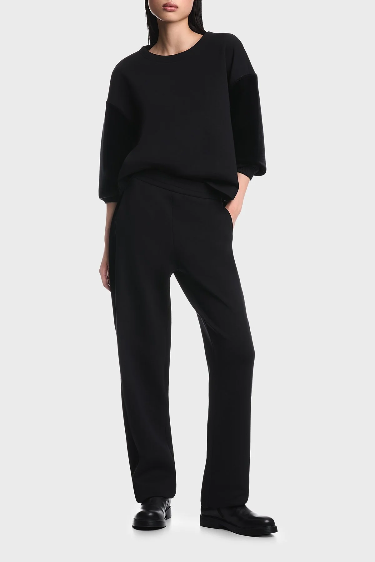 Emporio Armani Logolu Şönil Şeritli Bisiklet Yaka Kadın Sweat EW004209 AF10002 UC001 Siyah - 2