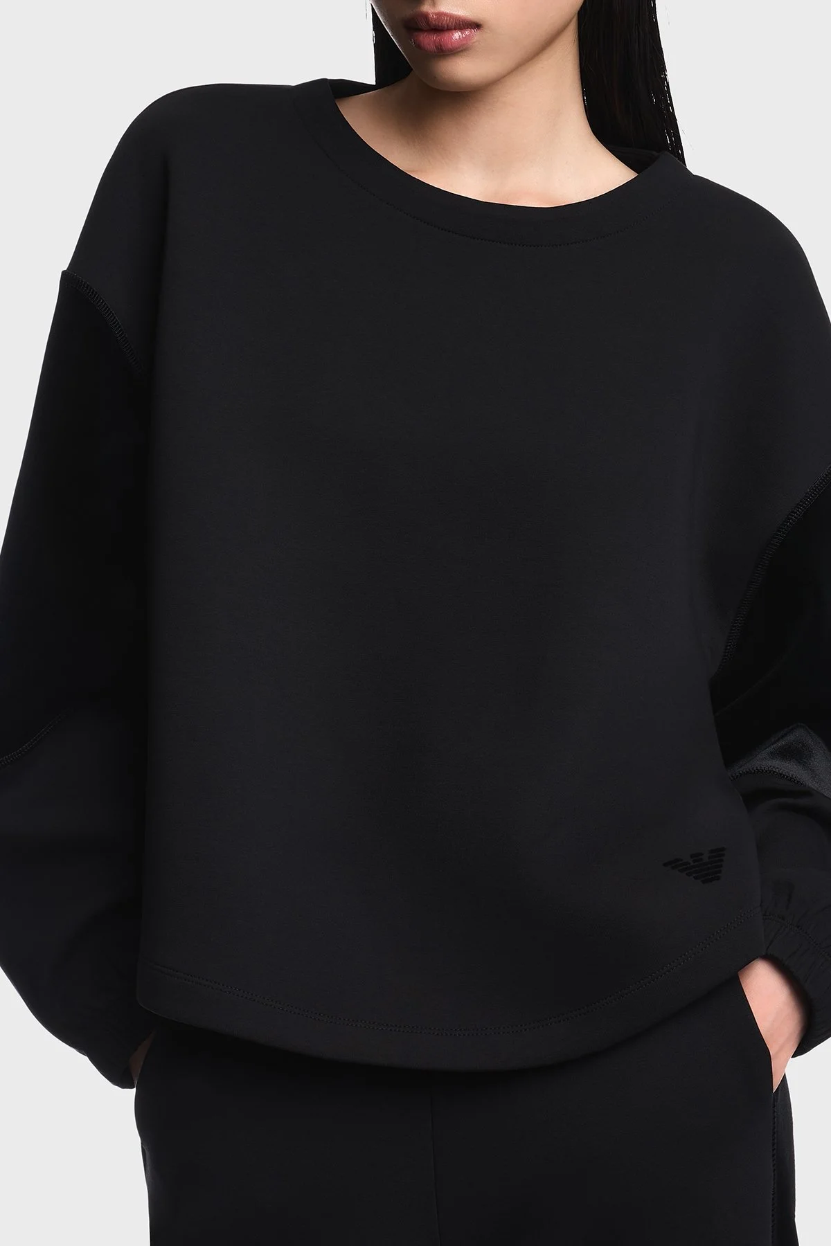 Emporio Armani Logolu Şönil Şeritli Bisiklet Yaka Kadın Sweat EW004209 AF10002 UC001 Siyah - 4