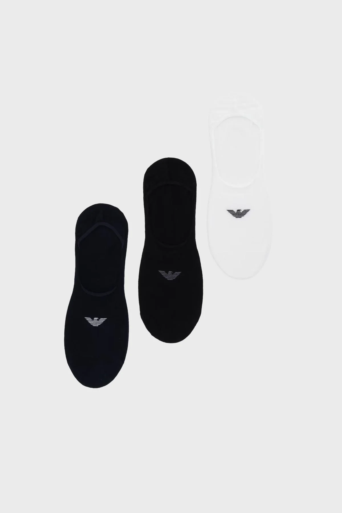 Emporio Armani Logolu Streç Pamuklu 3 Pack Babet Erkek Çorap EM000548 AF14446 M0091 Mavi-Siyah-Beyaz - 1