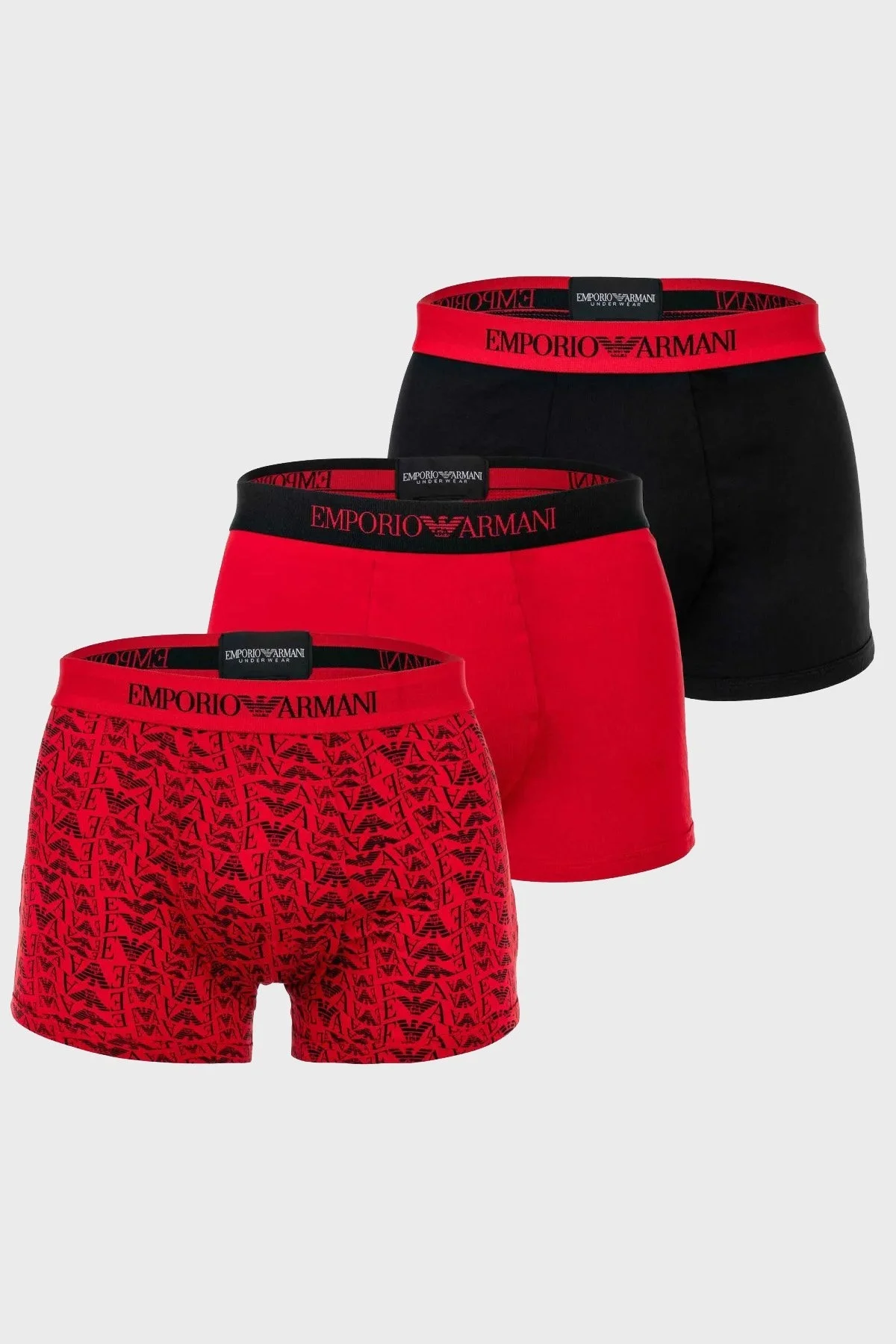 Emporio Armani Logolu Streç Pamuklu 3 Pack Erkek Boxer 111625 4F722 73274 Kırmızı-Kırmızı-Siyah - 1
