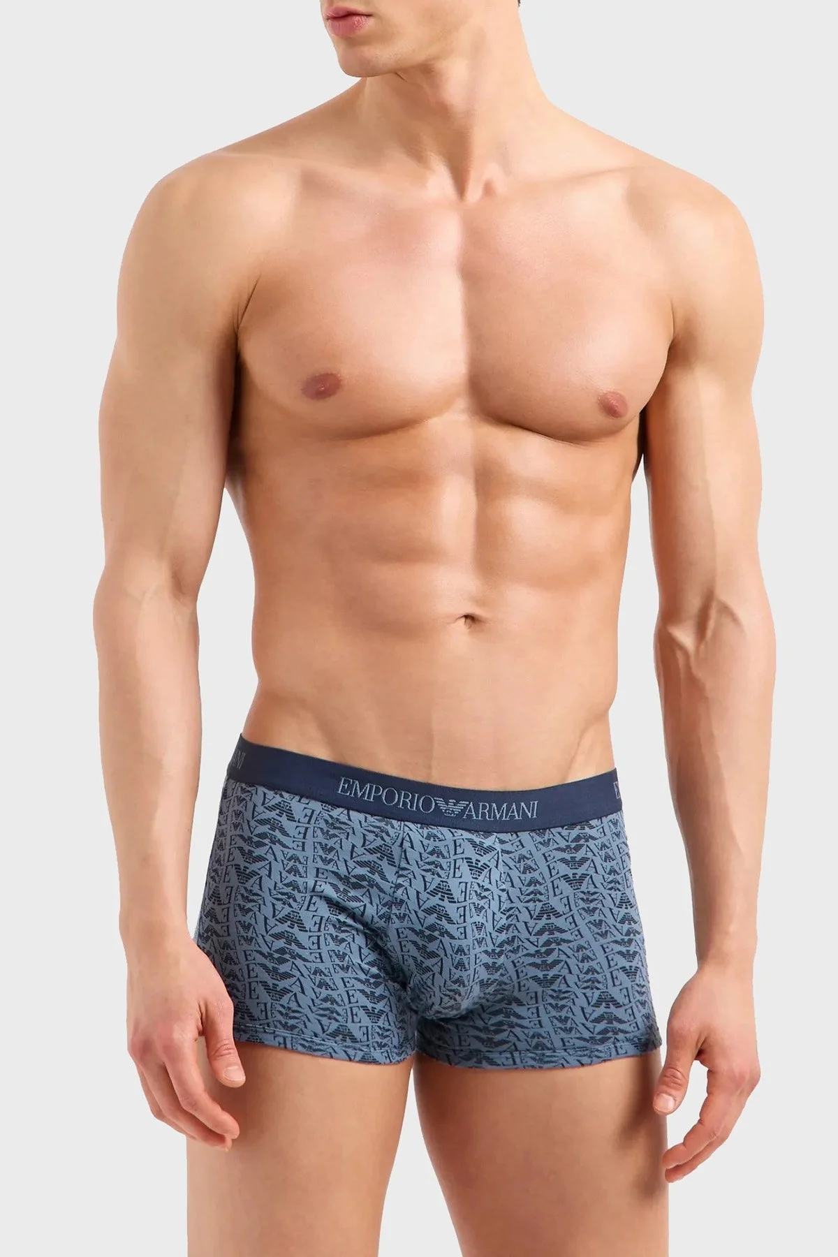 Emporio Armani Logolu Streç Pamuklu 3 Pack Erkek Boxer 111625 4F722 75536 Lacivert-Açık Mavi-Lacivert - 2