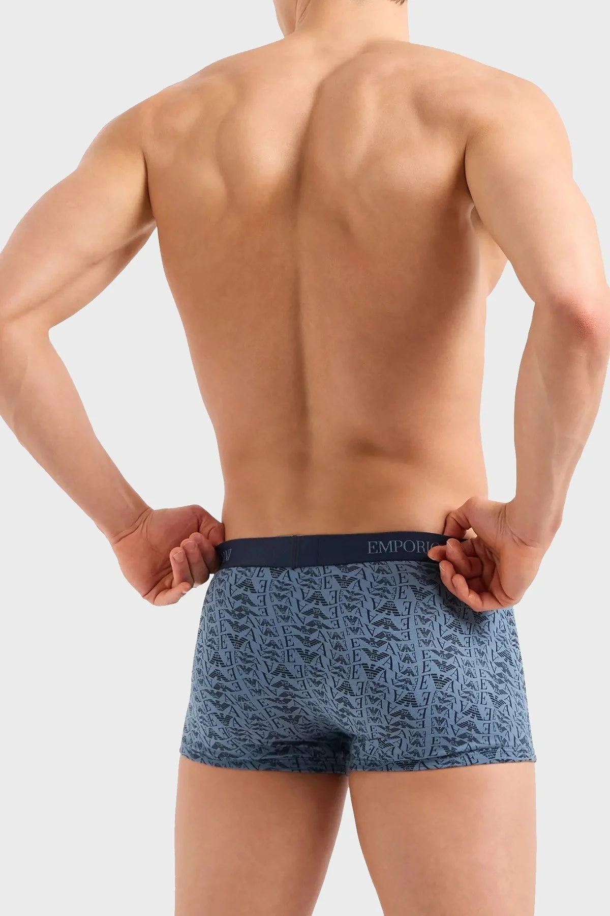 Emporio Armani Logolu Streç Pamuklu 3 Pack Erkek Boxer 111625 4F722 75536 Lacivert-Açık Mavi-Lacivert - 3