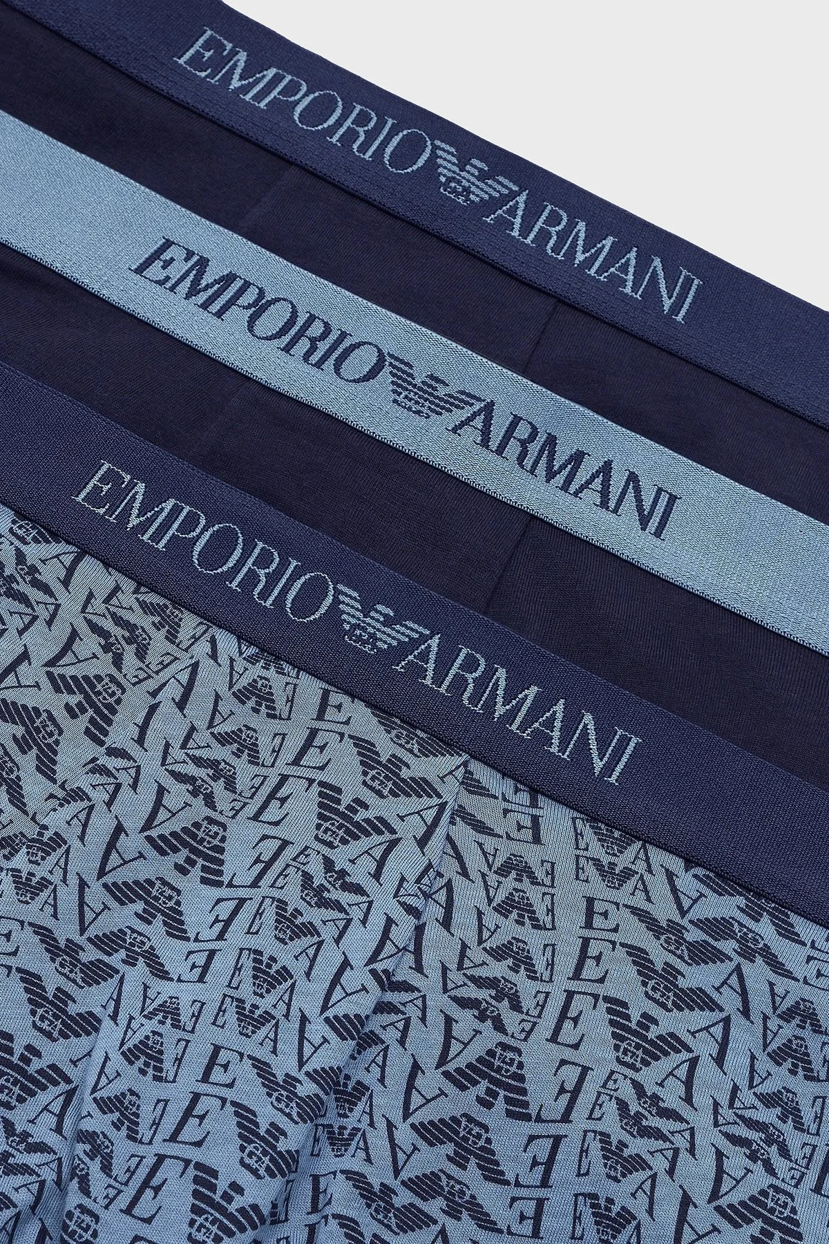 Emporio Armani Logolu Streç Pamuklu 3 Pack Erkek Boxer 111625 4F722 75536 Lacivert-Açık Mavi-Lacivert - 4