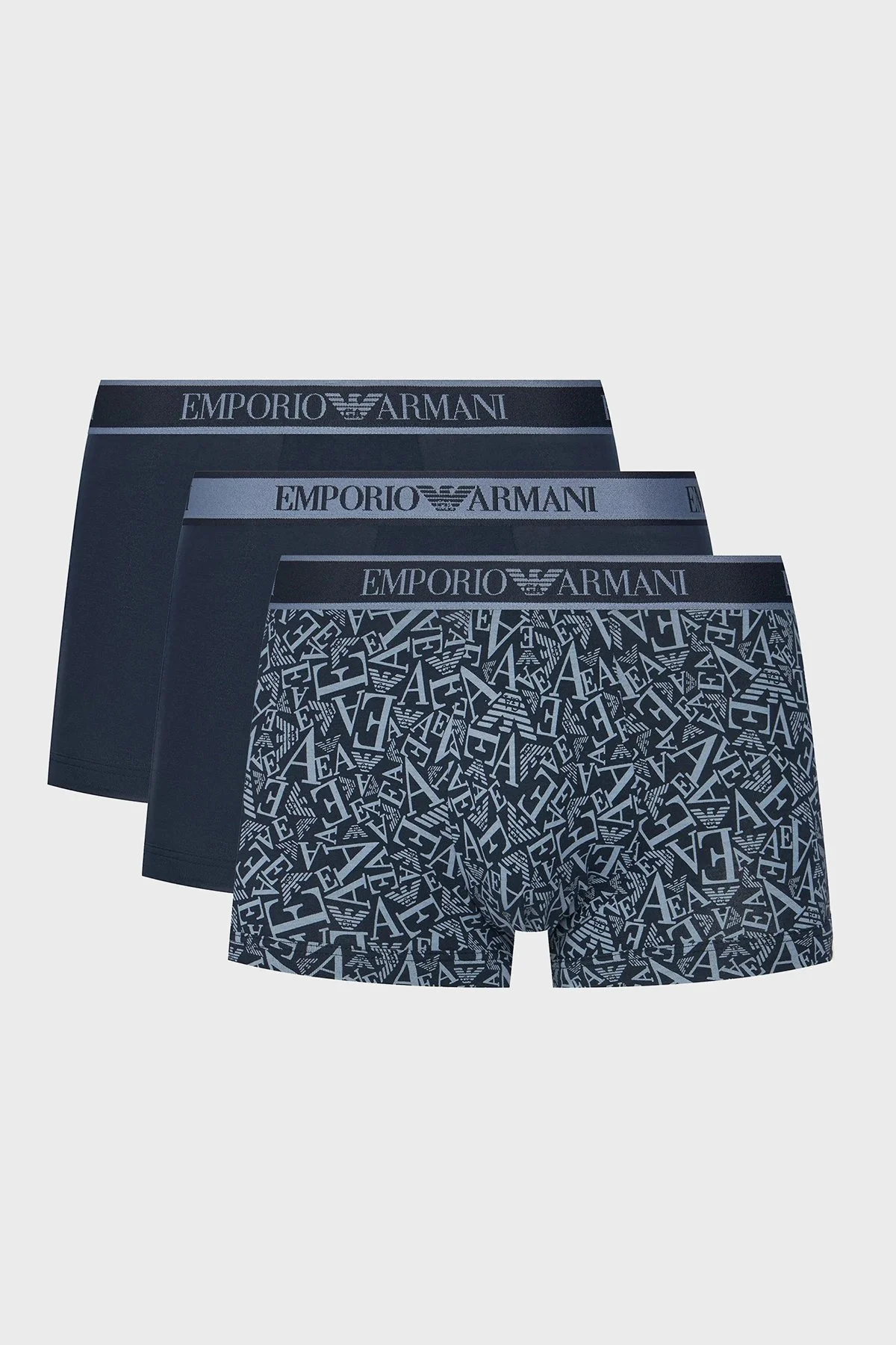 Emporio Armani Logolu Streç Pamuklu 3 Pack Erkek Boxer EM000370 AF10779 MB089 LACİVERT - 1