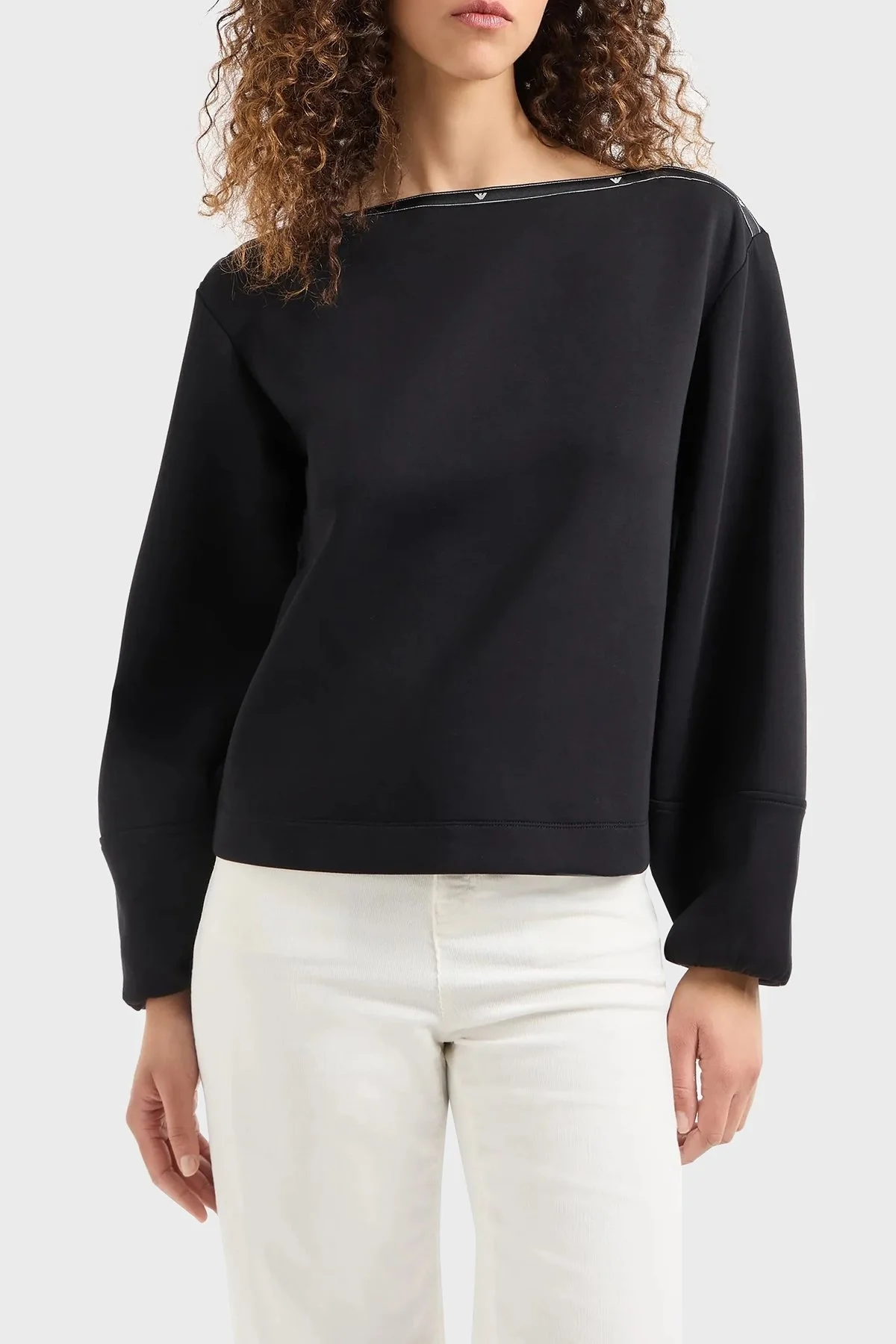 Emporio Armani Logolu Streç Pamuklu Comfort Fit Bayan Sweat 6D2M6C 1JHSZ 0999 SİYAH - 1