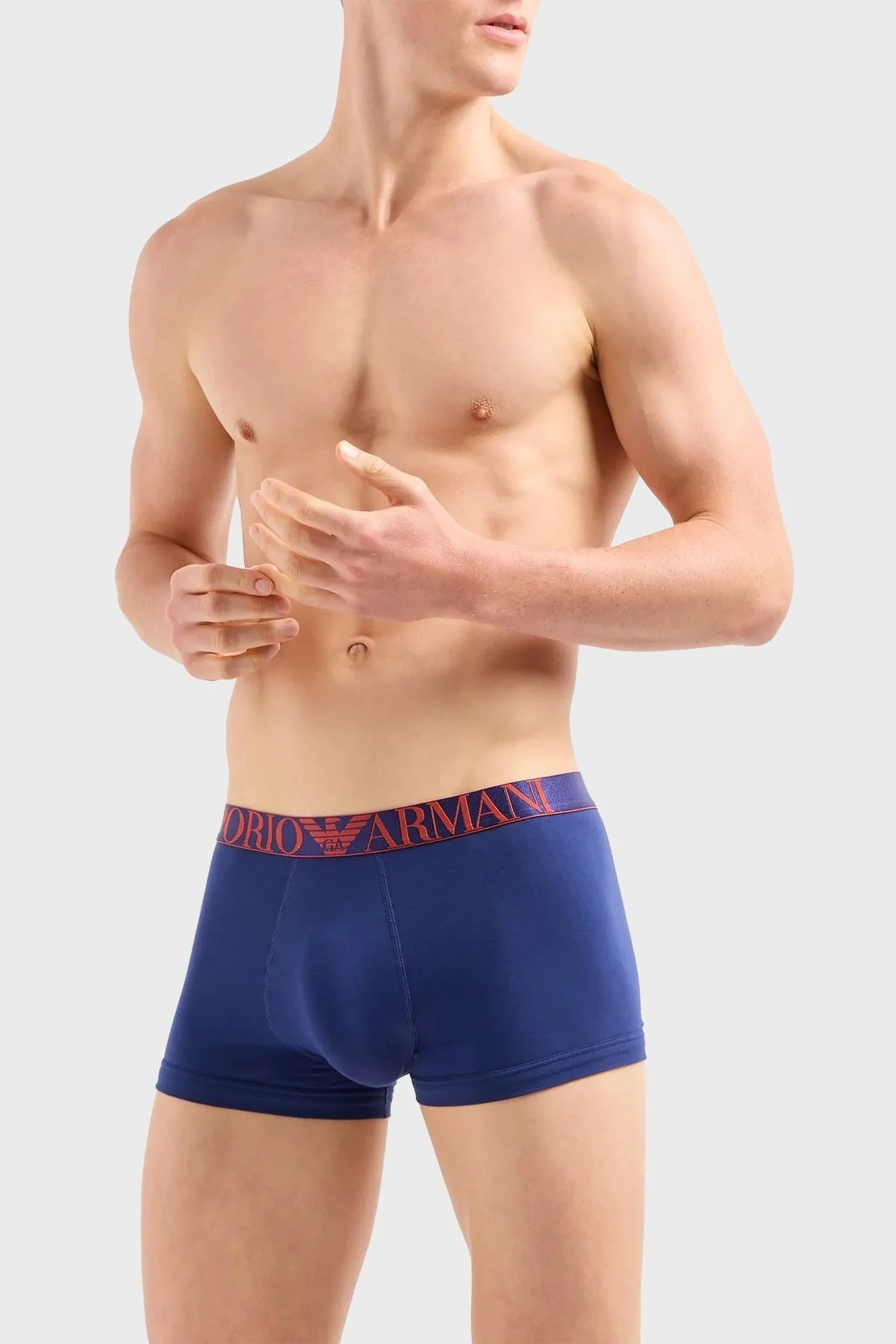 Emporio Armani Logolu Streç Pamuklu Erkek Boxer 111357 4F726 25732 Mavi-Lacivert-Turuncu - 2