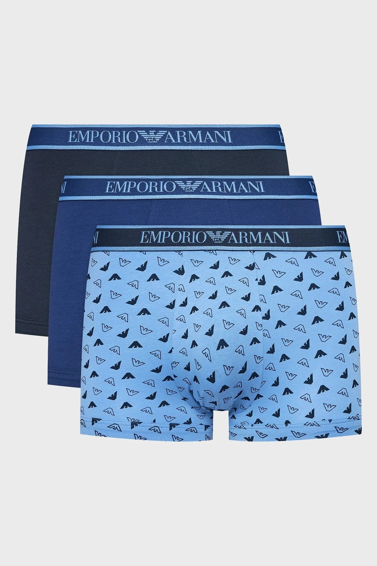 Emporio Armani Logolu Streç Pamuklu Erkek Boxer 112130 4F717 75336 Mavi-Siyah-Lacivert - 8