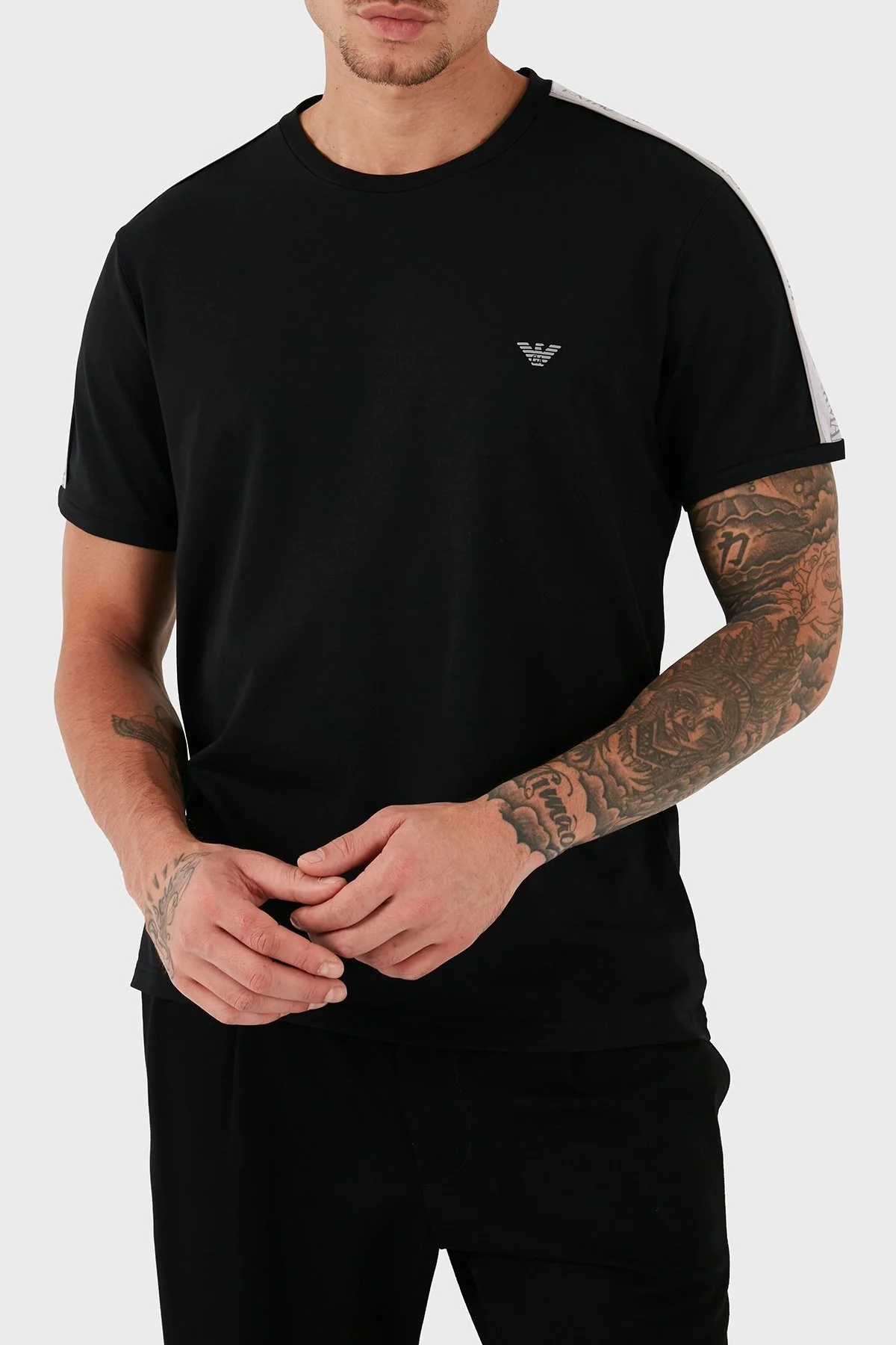 Emporio Armani Logolu Streç Pamuklu Regular Fit Bisiklet Yaka Erkek T Shirt 111890 4R717 00020 SİYAH - 7