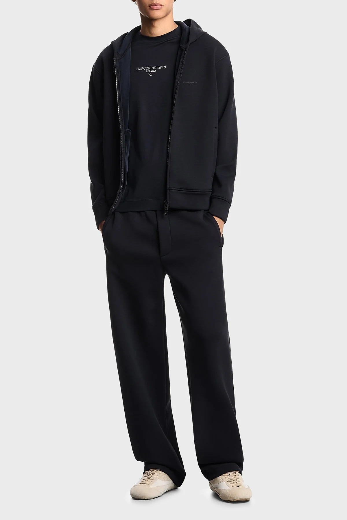 Emporio Armani Logolu Streç Pamuklu Regular Fit Kapüşonlu Erkek Sweat EM002866 AF17547 UB118 LACİVERT - 2