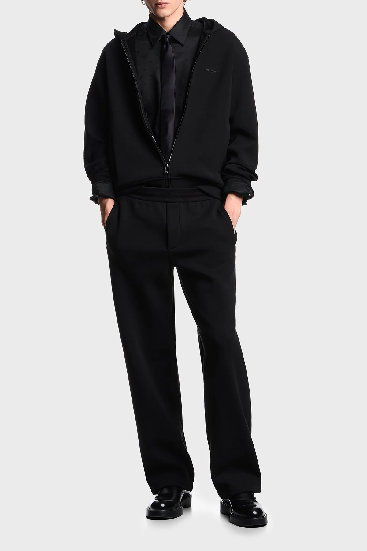 Emporio Armani Logolu Streç Pamuklu Regular Fit Kapüşonlu Erkek Sweat EM002866 AF17547 UC001 SİYAH - 2