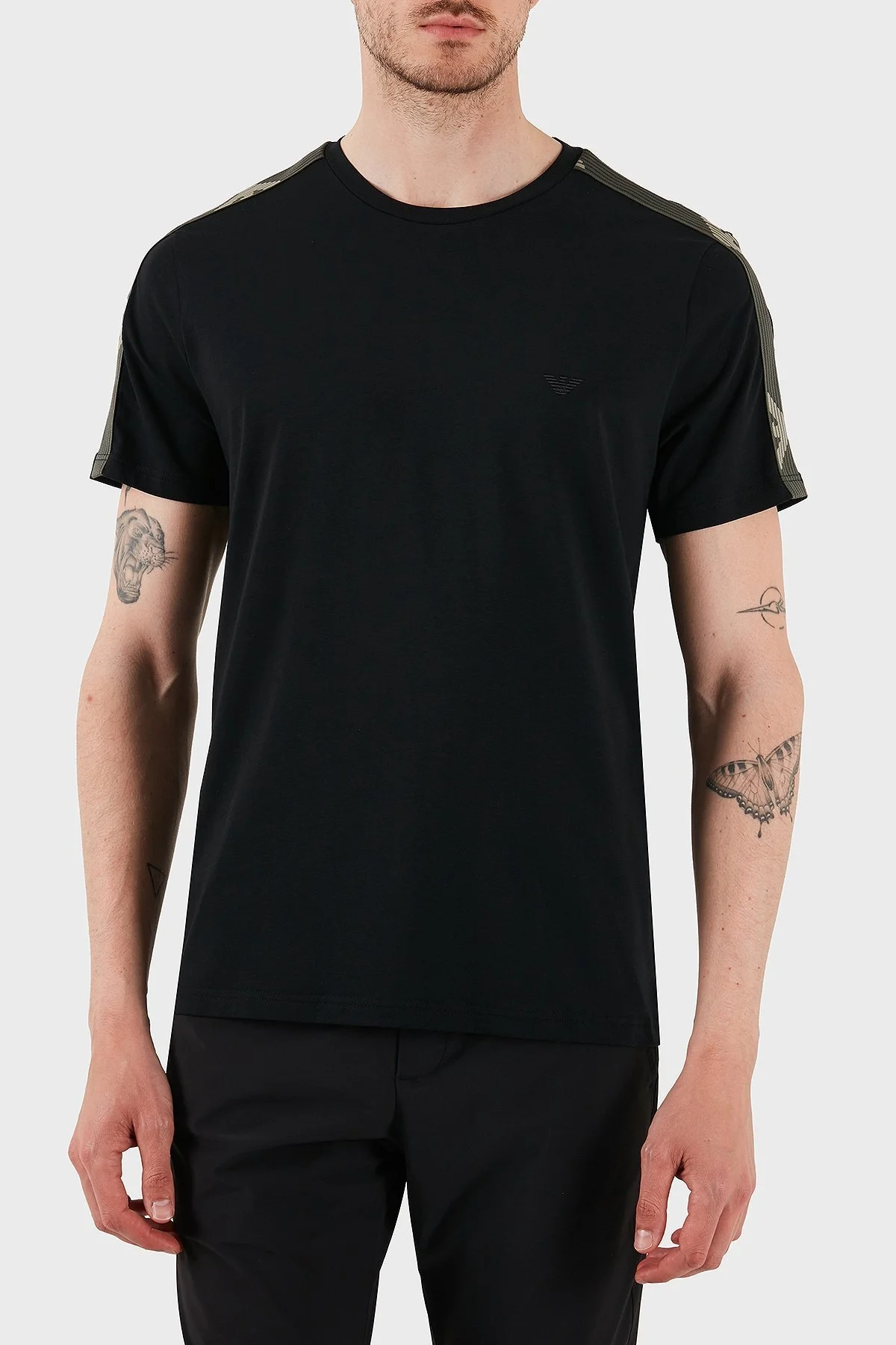 Emporio Armani Logolu Streç Pamuklu Slim Fit Bisiklet Yaka Erkek T Shirt EM000377 AF10773 UC001 SİYAH - 1