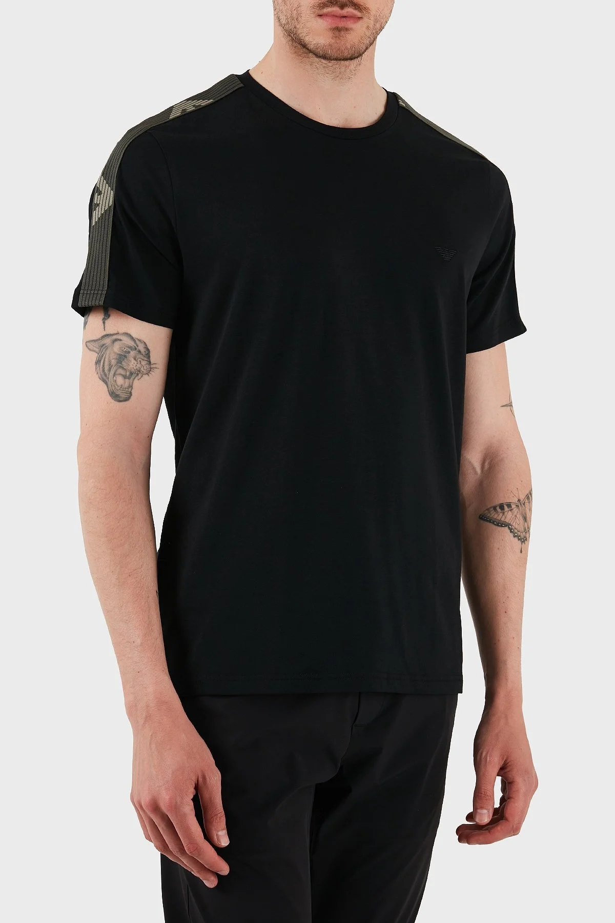 Emporio Armani Logolu Streç Pamuklu Slim Fit Bisiklet Yaka Erkek T Shirt EM000377 AF10773 UC001 SİYAH - 2