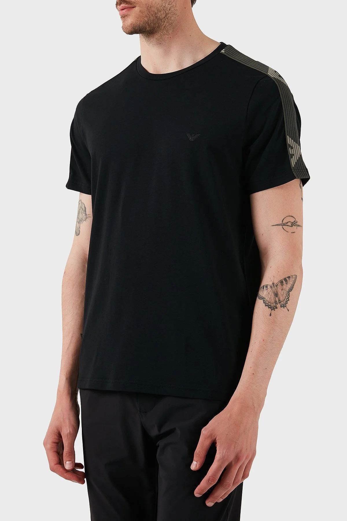 Emporio Armani Logolu Streç Pamuklu Slim Fit Bisiklet Yaka Erkek T Shirt EM000377 AF10773 UC001 SİYAH - 3