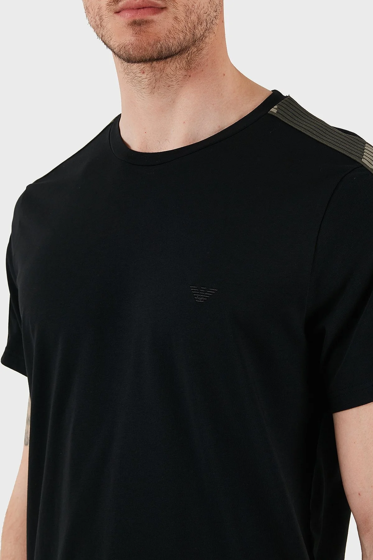 Emporio Armani Logolu Streç Pamuklu Slim Fit Bisiklet Yaka Erkek T Shirt EM000377 AF10773 UC001 SİYAH - 4
