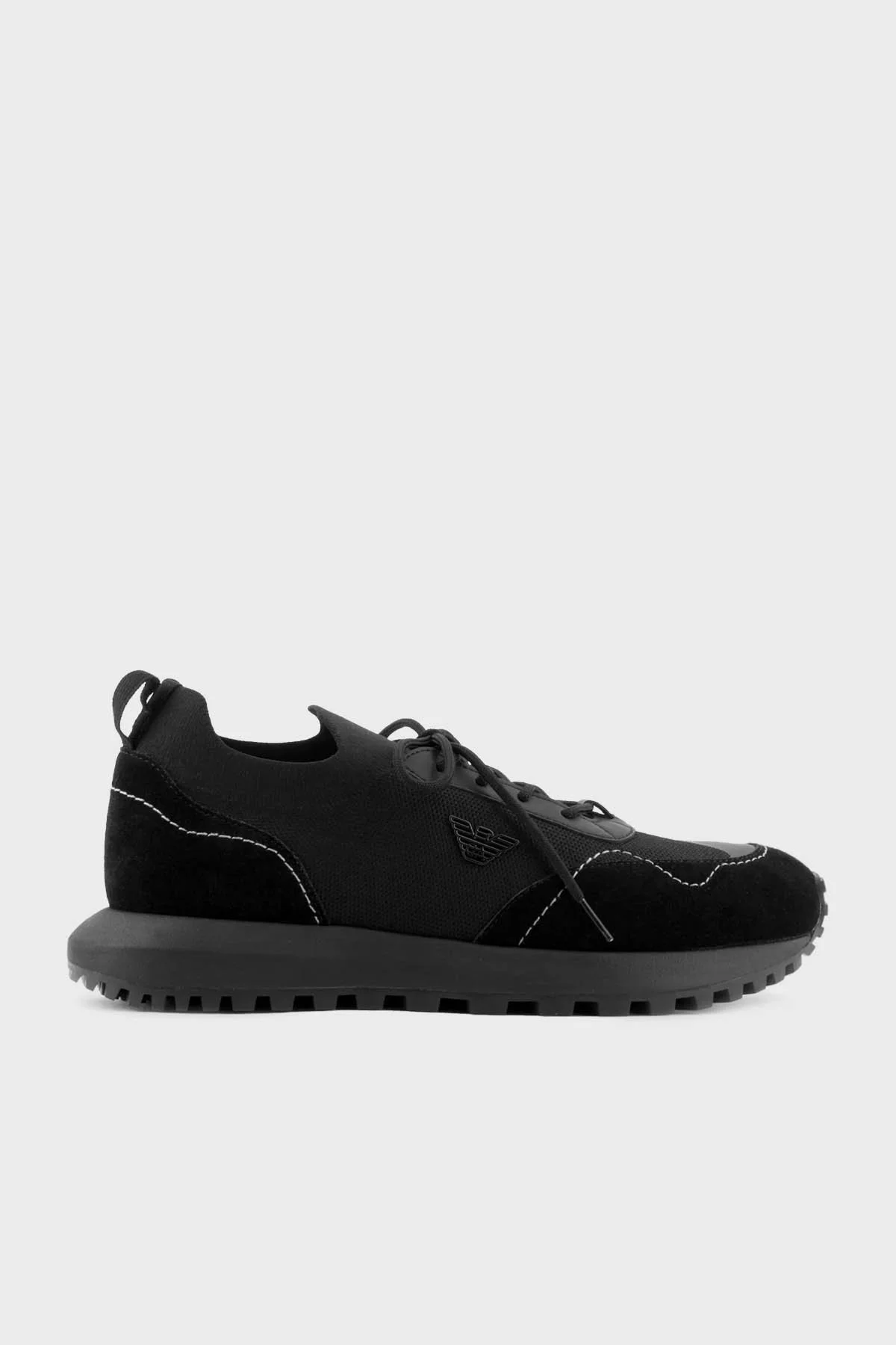 Emporio Armani Logolu Süet Detaylı Sneaker Erkek Ayakkabı X4X659 XR105 Q781 SİYAH - 7