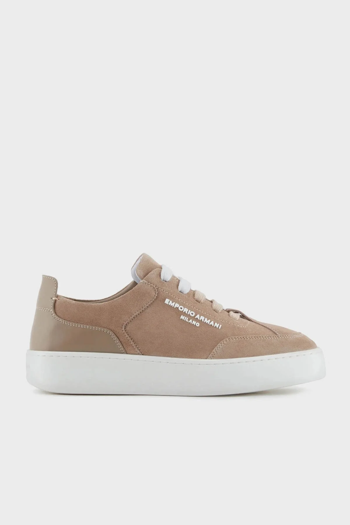 Emporio Armani Logolu Süet Sneaker Bayan Ayakkabı X3X207 XR158 00085 BEJ - 1